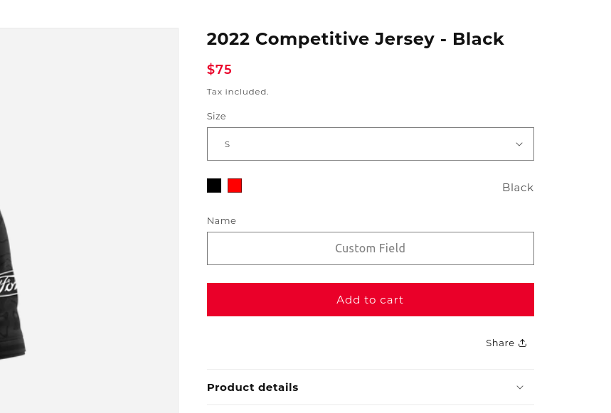 Screenshot of a product with a custom field