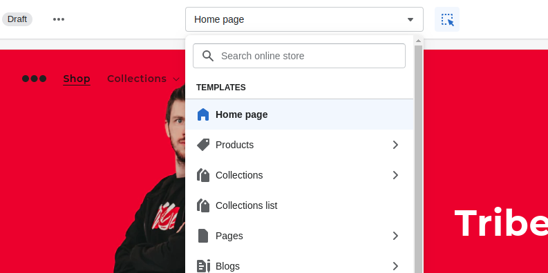 Screenshot of the shopify theme editor